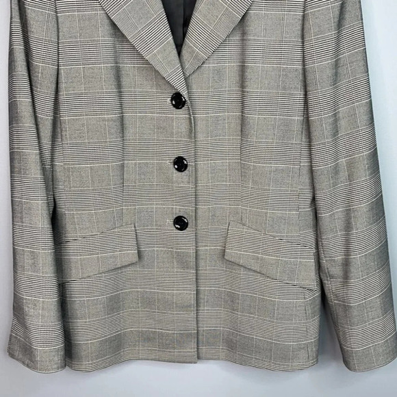 LE SUIT Houndstooth Blazer Black Plaid 3 Button Padded Shoulder Preppy Size 8 - Picture 4 of 10